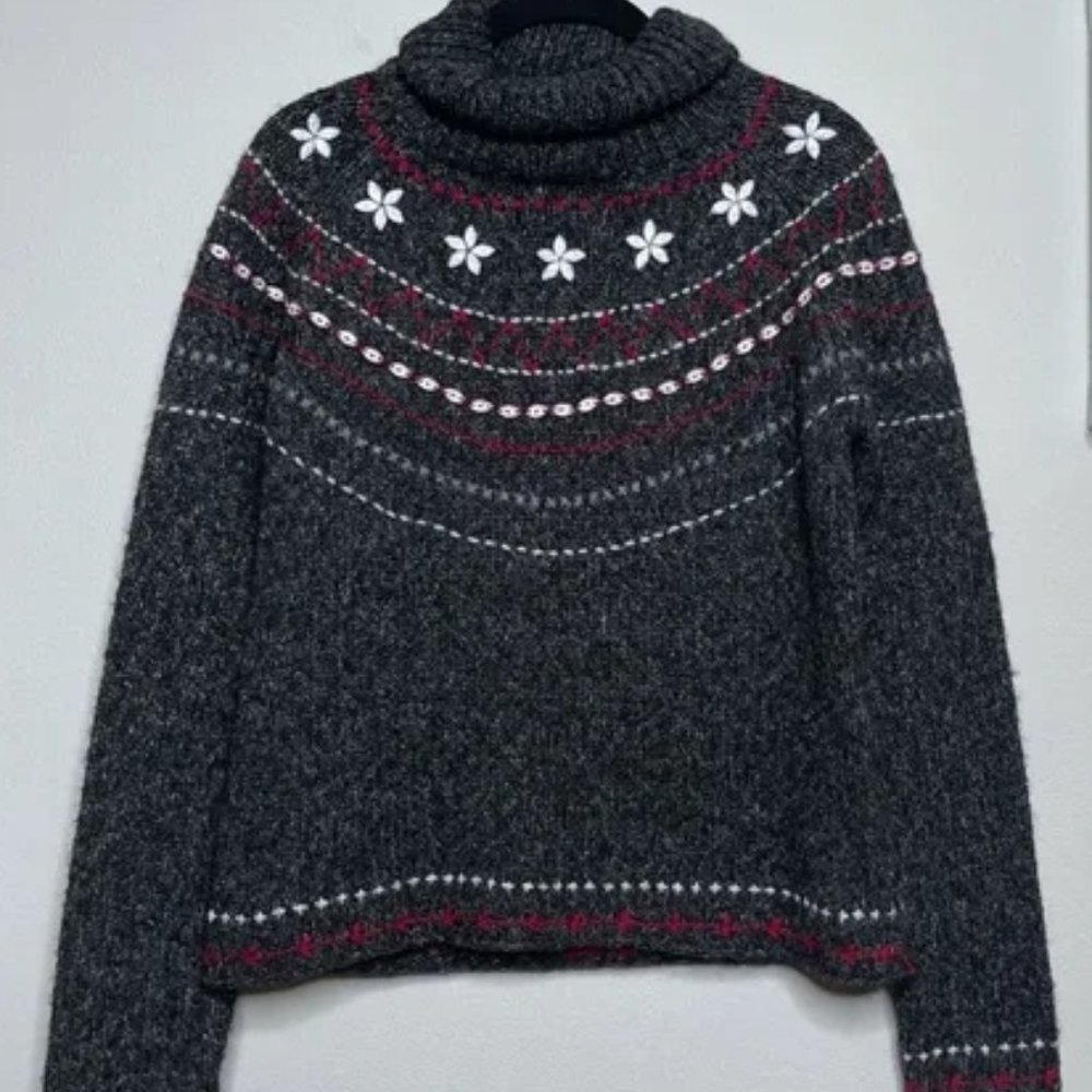 anthropologie Embroidered Turtleneck Sweater